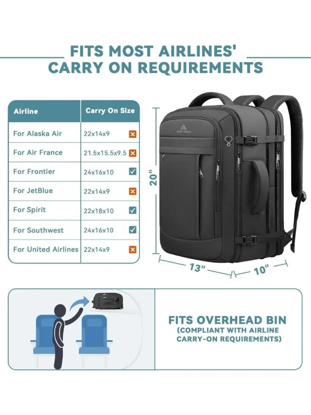 Expandable 50L Travel Backpack, Large Carry-On for Men, Perfect for Adventures